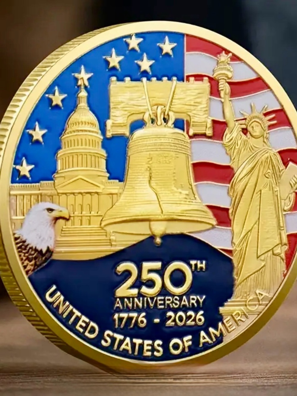 250th Anniversary United States Commemorative Coin - Red, White, Blue, Gold
